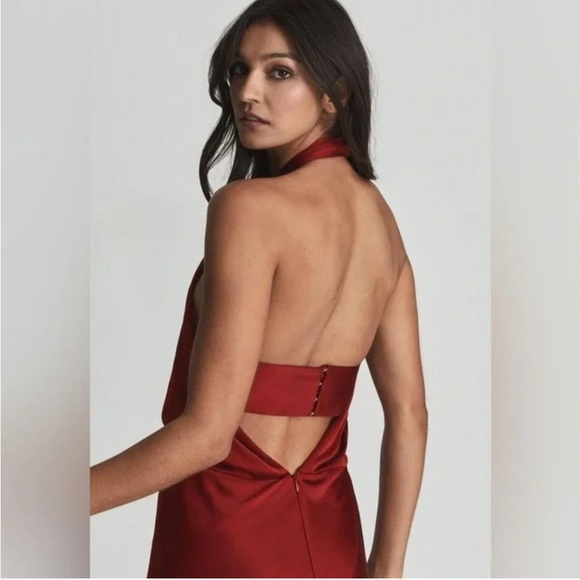 Reiss Lorena maxi halter dress dark red satin nwt 13977 - Picture 3 of 3